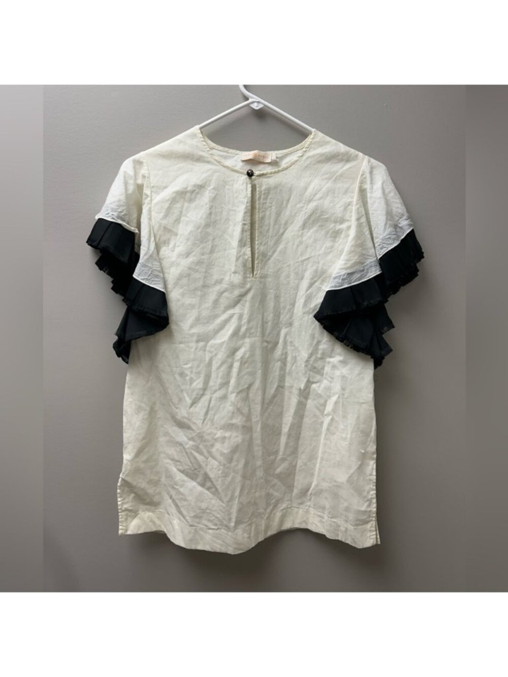 Tory Burch Women’s Short Sleeve Cream Blouse with Ruffled Sleeves